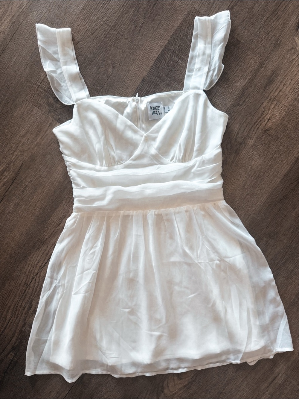 Princess Polly White Chiffon Ruched Bust Mini Dress